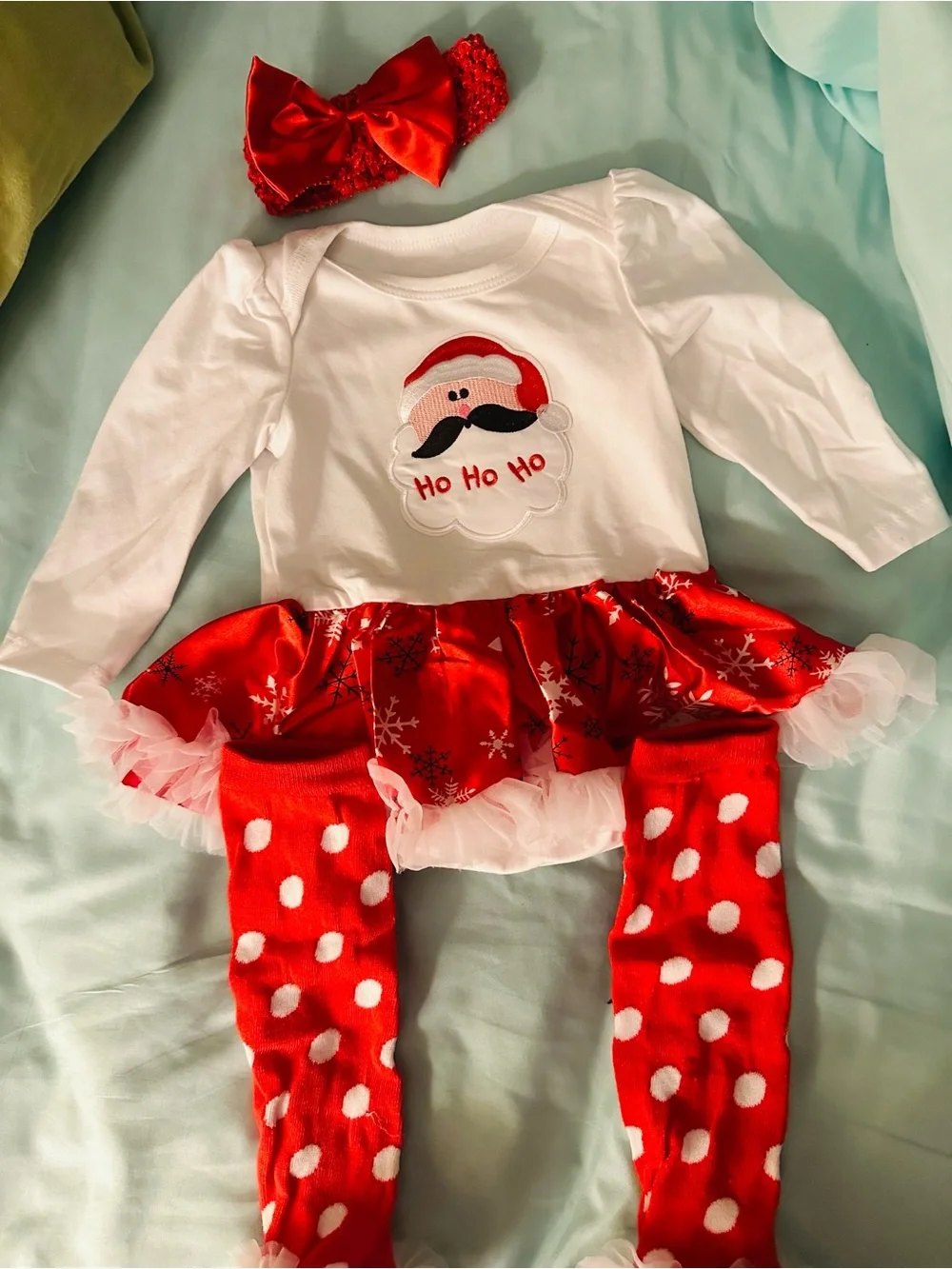 Girls Holiday Santa Dress Set in Red and White